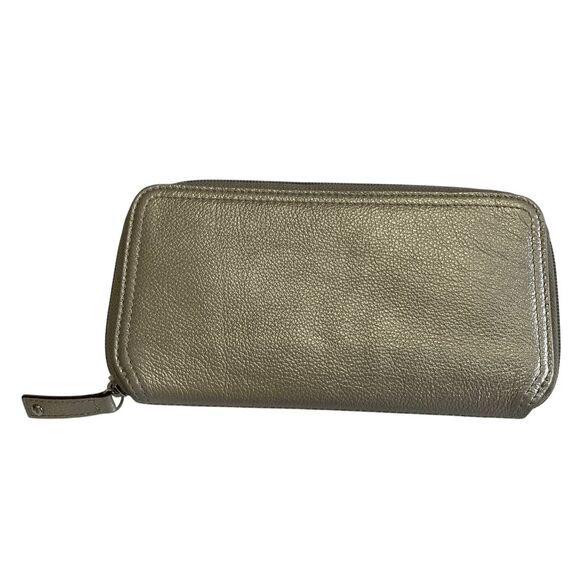Tignanello Zip Around Wallet Metallic Gold Pebbled Leather - Picture 5 of 8